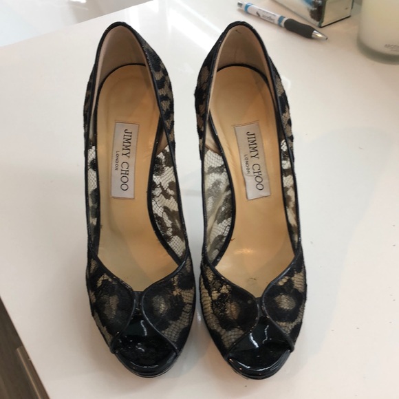 Jimmy choo peep toe black lace stilettos - Picture 1 of 4